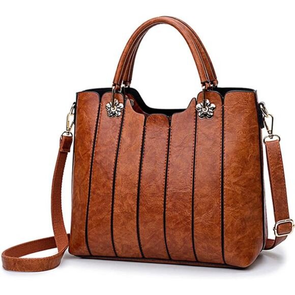 Vegan Leather Purse - Top Handles Women Handbag - Medium Faux Leather Shoulder